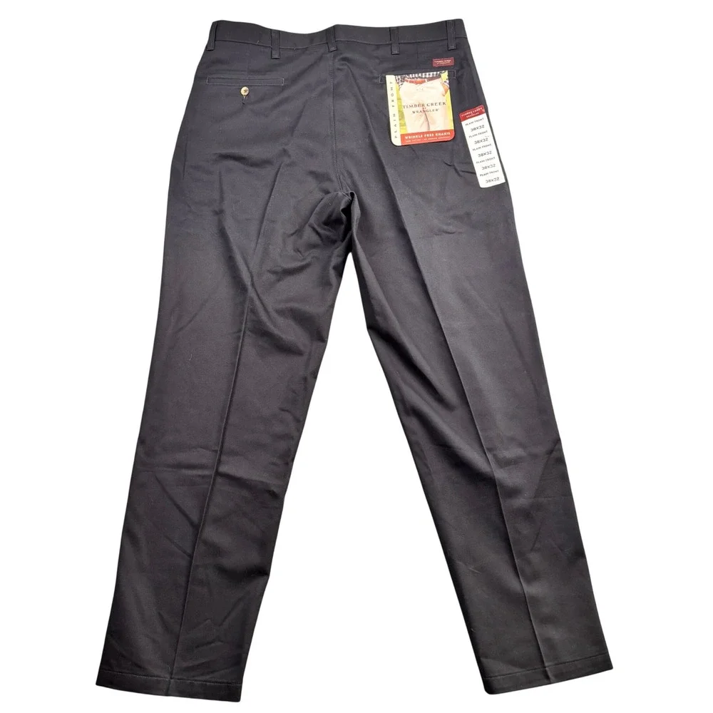 Timber Creek by Wrangler Mens 38x32 Black Wrinkle Free Khakis Plain Front Pants